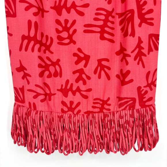 Hyacinth House Cozumel Pink Red Coral Reef Print Fringe Hem Midi Skirt XXS - Picture 13 of 16